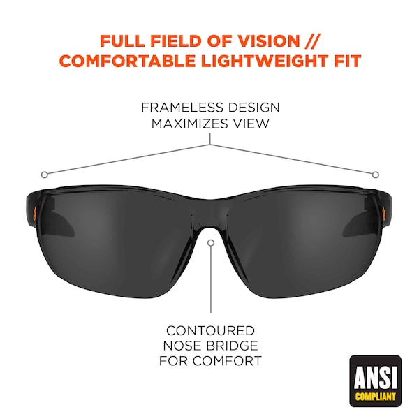Anti-Fog Smoke Lens Matte Black Frameless Safety Glasses